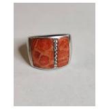 Silpada .925 Sterling Silver Coral Inlay Ring 12.8g