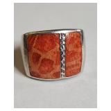 Silpada .925 Sterling Silver Coral Inlay Ring 12.8g