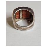 Silpada .925 Sterling Silver Coral Inlay Ring 12.8g