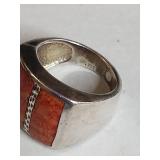 Silpada .925 Sterling Silver Coral Inlay Ring 12.8g