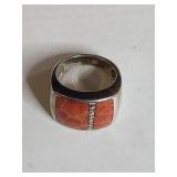 Silpada .925 Sterling Silver Coral Inlay Ring 12.8g