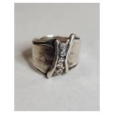 Silpada .925 Sterling Silver Wide Band Ring with CZ Accents 11g