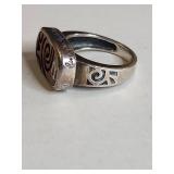 Silpada .925 Sterling Silver Ring with Carved Wood Inlay 8g