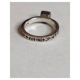 Silpada .925 Sterling Silver Garnet Ring with Ornate Band 3g