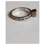 Silpada .925 Sterling Silver Garnet Ring with Ornate Band 3g