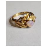 Gold Tone Opal Leaf Ring