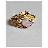 Gold Tone Opal Leaf Ring