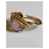 Gold Tone Opal Leaf Ring