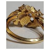 Gold Tone Opal Leaf Ring