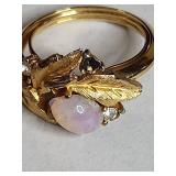 Gold Tone Opal Leaf Ring