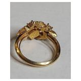 Gold Tone Opal Leaf Ring