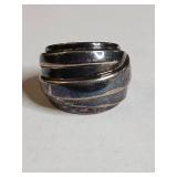 Sterling Silver Wide Band Ring with Spiral Design 12g