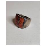 Silpada .925 Sterling Silver Coral Inlay Ring 14g