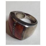 Silpada .925 Sterling Silver Coral Inlay Ring 14g