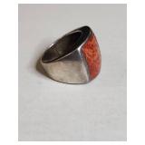 Silpada .925 Sterling Silver Coral Inlay Ring 14g