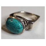 Silpada .925 Sterling Silver Turquoise Ring with Geometric Design 12g