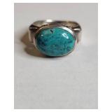 Silpada .925 Sterling Silver Turquoise Ring with Geometric Design 12g