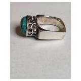 Silpada .925 Sterling Silver Turquoise Ring with Geometric Design 12g