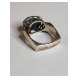 Silpada .925 Sterling Silver Turquoise Ring with Geometric Design 12g
