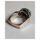Silpada .925 Sterling Silver Turquoise Ring with Geometric Design 12g