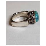 Silpada .925 Sterling Silver Turquoise Ring with Geometric Design 12g