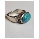 Silpada .925 Sterling Silver Turquoise Ring with Geometric Design 12g