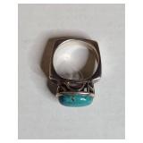 Silpada .925 Sterling Silver Turquoise Ring with Geometric Design 12g