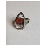 Silver Tone Modernist Carnelian Ring