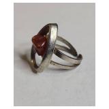 Silver Tone Modernist Carnelian Ring