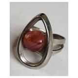 Silver Tone Modernist Carnelian Ring