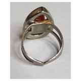 Silver Tone Modernist Carnelian Ring