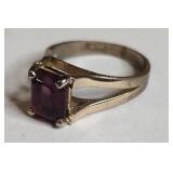 Silver-Tone Amethyst Solitaire Ring