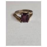 Silver-Tone Amethyst Solitaire Ring