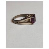 Silver-Tone Amethyst Solitaire Ring