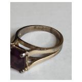 Silver-Tone Amethyst Solitaire Ring