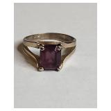 Silver-Tone Amethyst Solitaire Ring