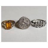 Three-Ring Collection - Gold Tone, Zodiac, and Silver-Tone Band