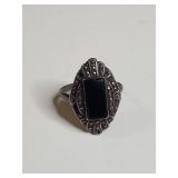 Sterling Silver, Onyx and Marcasite Ring 4g