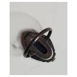 Sterling Silver, Onyx and Marcasite Ring 4g