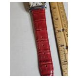 Rectangular Japanese Quartz Watch with Red Leather Band