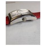 Rectangular Japanese Quartz Watch with Red Leather Band