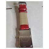 Rectangular Japanese Quartz Watch with Red Leather Band