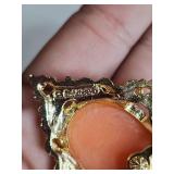 Vintage Gerrys Shell Cameo Brooch with Ornate Gold Frame