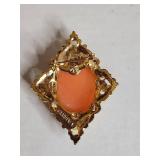 Vintage Gerrys Shell Cameo Brooch with Ornate Gold Frame