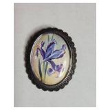Vintage TLM Purple Iris Floral Oval Brooch