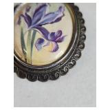 Vintage TLM Purple Iris Floral Oval Brooch