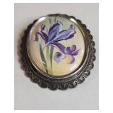 Vintage TLM Purple Iris Floral Oval Brooch