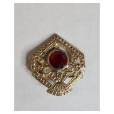 Art Deco Style Red Glass Brooch