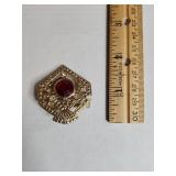 Art Deco Style Red Glass Brooch