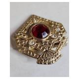 Art Deco Style Red Glass Brooch